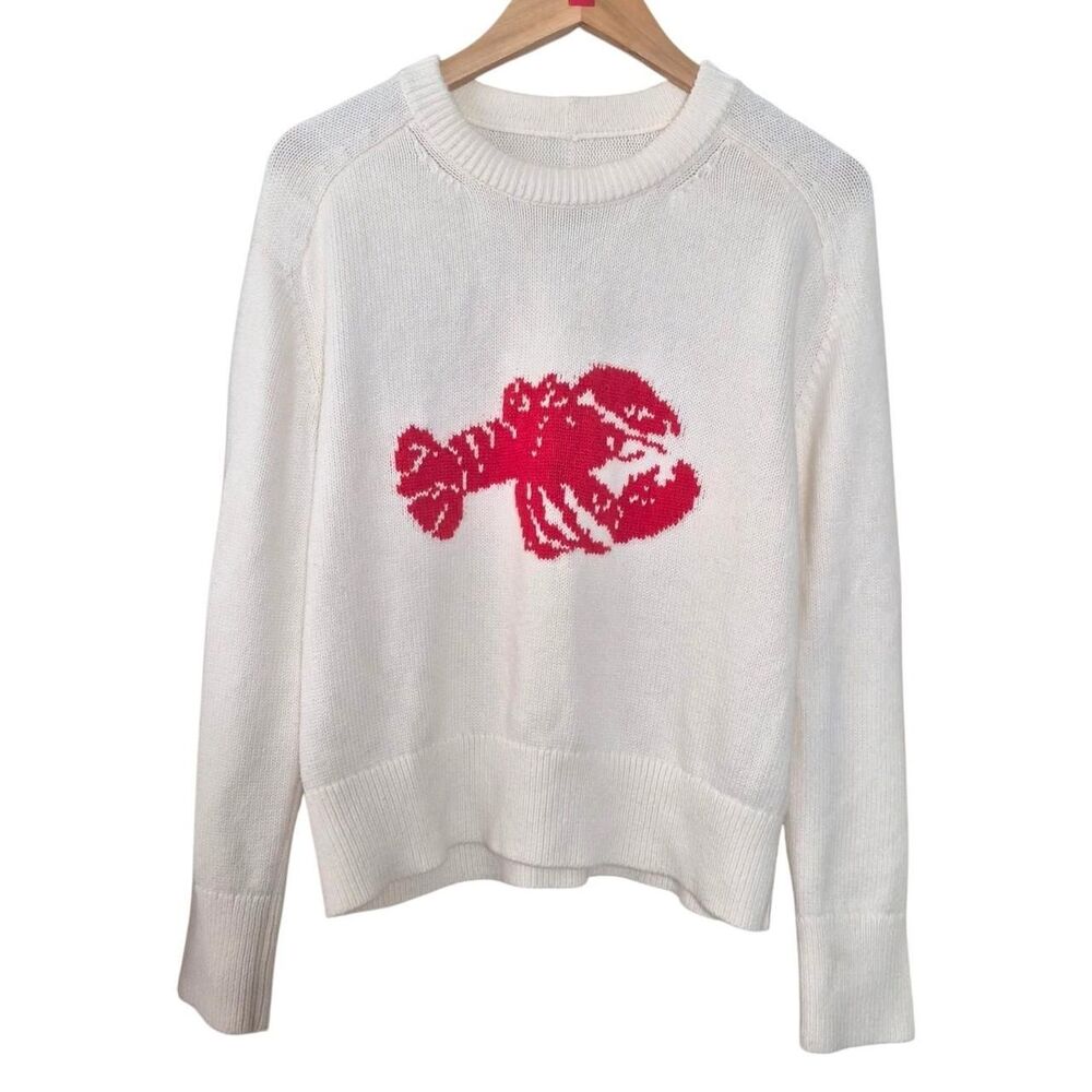 Abercrombie & Fitch Viral Lobster Madeline Crewneck Sweater White Red Size Small - Picture 2 of 4
